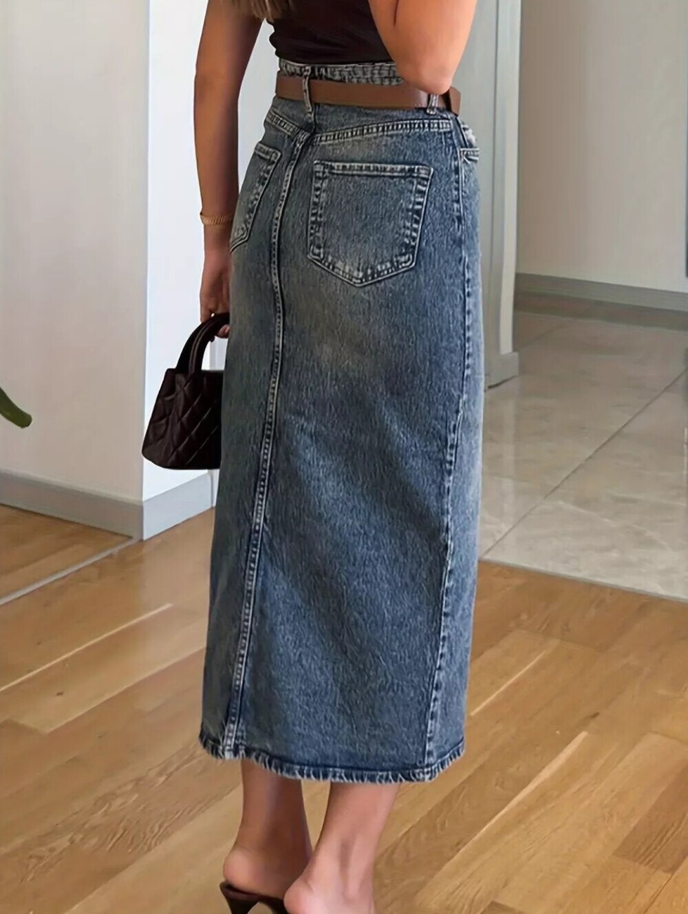 Slit Front Denim Skirt - Picture 4 of 5